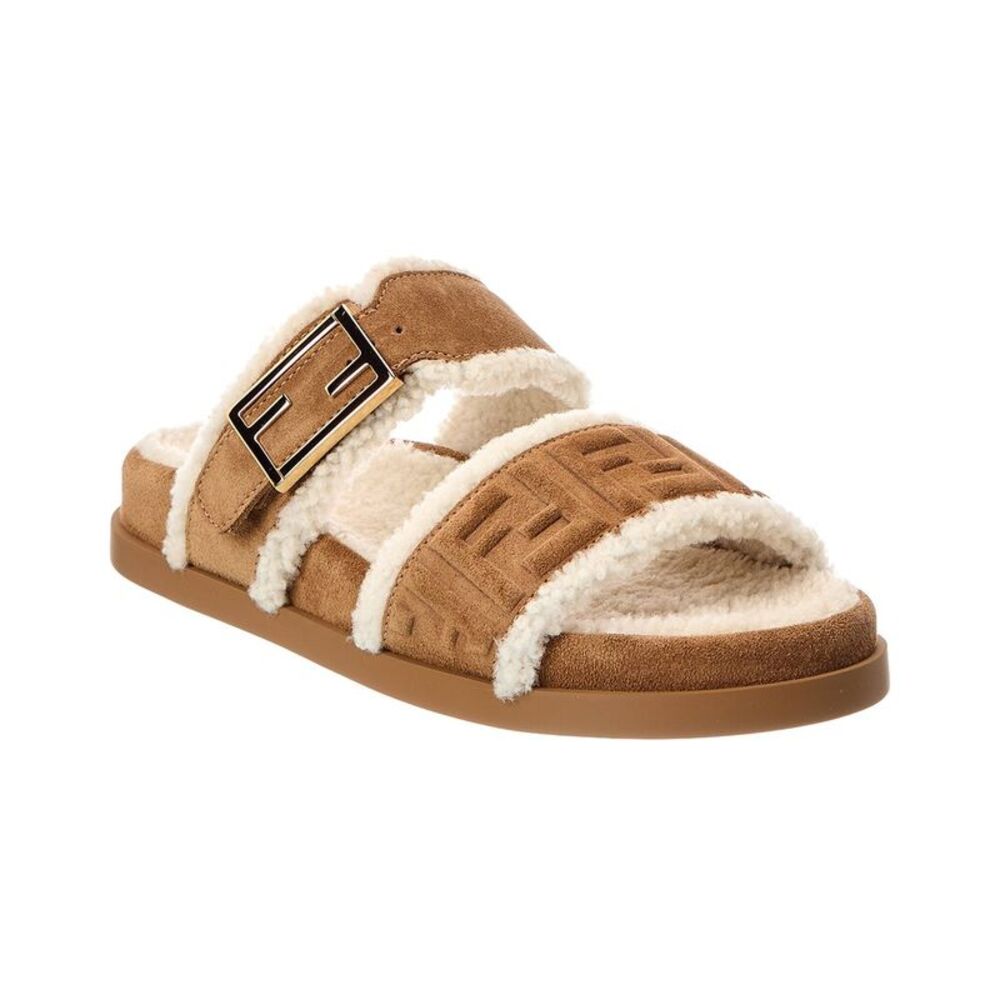 Fendi Feel Suede & Shearling Sandal, Brown